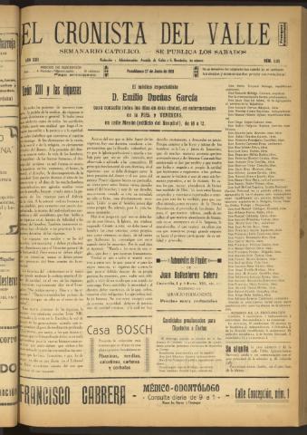 'El Cronista del Valle' - Época 1ª Año XXII Número 1111 - 1931 junio 27