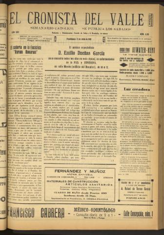 'El Cronista del Valle' - Época 1ª Año XXII Número 1113 - 1931 julio 11