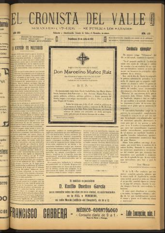 'El Cronista del Valle' - Época 1ª Año XXII Número 1115 - 1931 julio 25