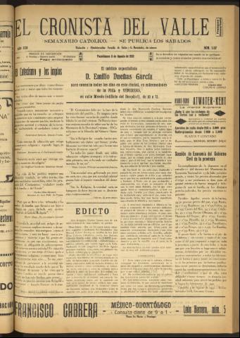 'El Cronista del Valle' - Época 1ª Año XXII Número 1117 - 1931 agosto 08