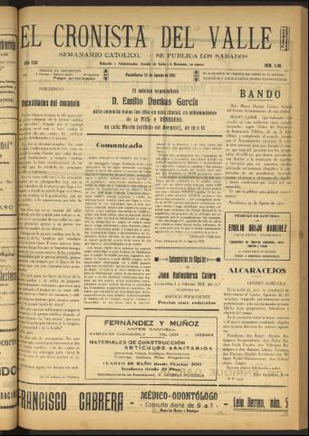 'El Cronista del Valle' - Época 1ª Año XXII Número 1119 - 1931 agosto 22