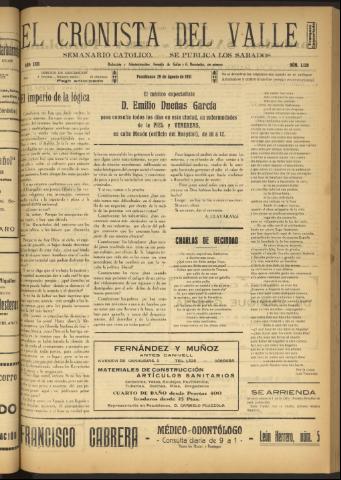 'El Cronista del Valle' - Época 1ª Año XXII Número 1120 - 1931 agosto 29