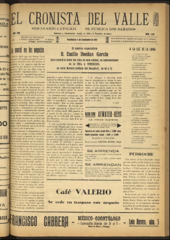 'El Cronista del Valle' - Época 1ª Año XXII Número 1121 - 1931 septiembre 05