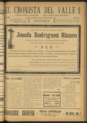 'El Cronista del Valle' - Época 1ª Año XXII Número 1124 - 1931 septiembre 26