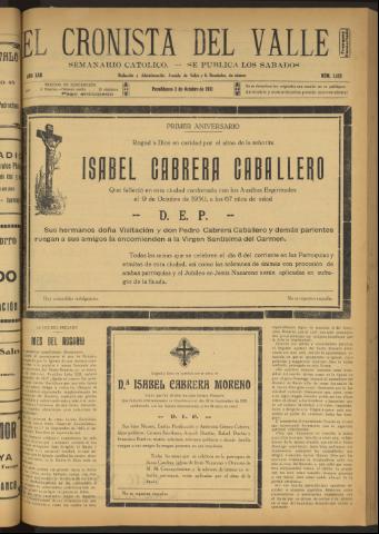 'El Cronista del Valle' - Época 1ª Año XXII Número 1125 - 1931 octubre 03
