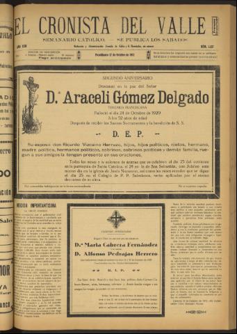 'El Cronista del Valle' - Época 1ª Año XXII Número 1127 - 1931 octubre 17