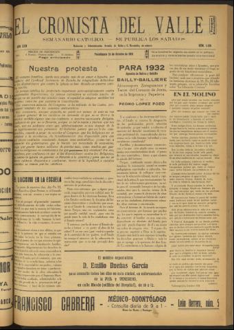 'El Cronista del Valle' - Época 1ª Año XXII Número 1128 - 1931 octubre 24