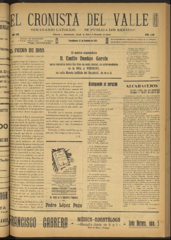'El Cronista del Valle' - Época 1ª Año XXII Número 1129 - 1931 octubre 31