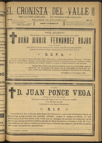 'El Cronista del Valle' - Época 1ª Año XXII Número 1131 - 1931 noviembre 14