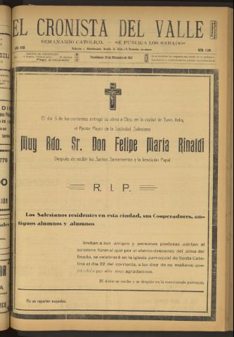'El Cronista del Valle' - Época 1ª Año XXII Número 1136 - 1931 diciembre 19