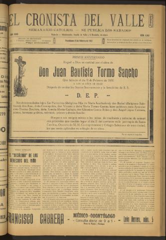 'El Cronista del Valle' - Época 1ª Año XXIII Número 1143 - 1932 febrero 06