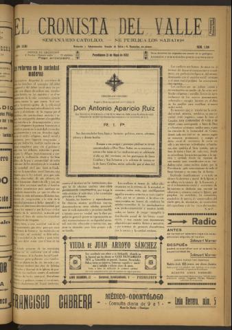'El Cronista del Valle' - Época 1ª Año XXIII Número 1158 - 1932 mayo 21