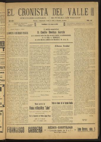 'El Cronista del Valle' - Época 1ª Año XXIV Número 1192 - 1933 enero 14