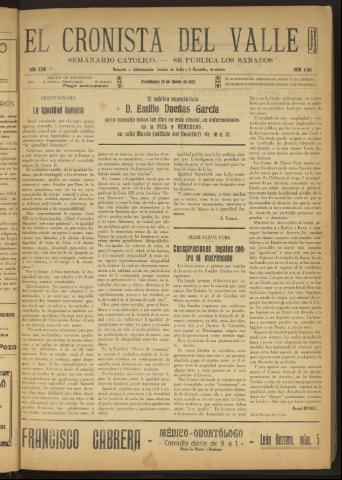 'El Cronista del Valle' - Época 1ª Año XXIV Número 1194 - 1933 enero 28