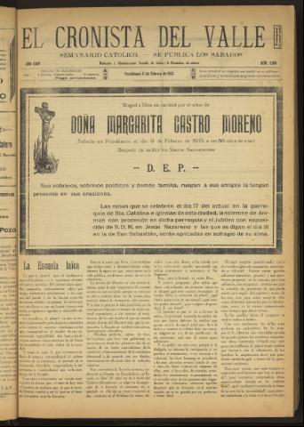 'El Cronista del Valle' - Época 1ª Año XXIV Número 1196 - 1933 febrero 11