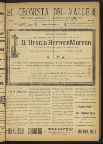 'El Cronista del Valle' - Época 1ª Año XXIV Número 1198 - 1933 febrero 25