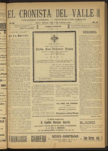 'El Cronista del Valle' - Época 1ª Año XXIV Número 1203 - 1933 abril 01