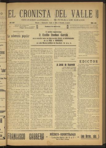 'El Cronista del Valle' - Época 1ª Año XXIV Número 1204 - 1933 abril 08