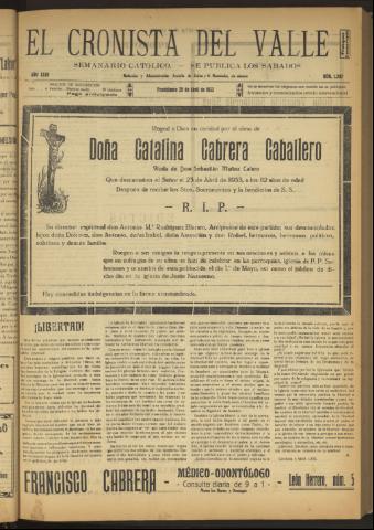 'El Cronista del Valle' - Época 1ª Año XXIV Número 1207 - 1933 abril 29