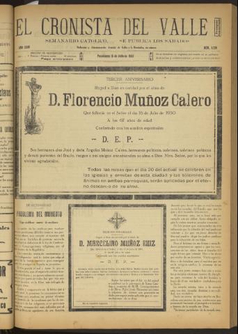 'El Cronista del Valle' - Época 1ª Año XXIV Número 1218 - 1933 julio 15
