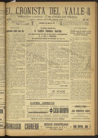 'El Cronista del Valle' - Época 1ª Año XXIV Número 1222 - 1933 agosto 12