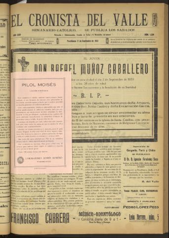 'El Cronista del Valle' - Época 1ª Año XXIV Número 1226 - 1933 septiembre 09