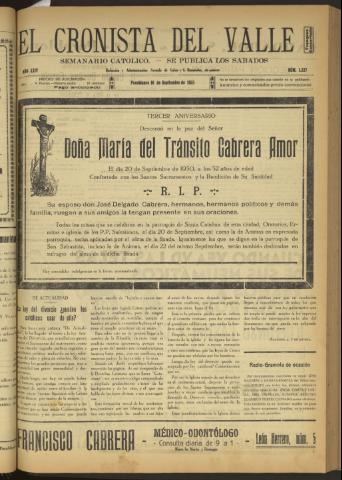 'El Cronista del Valle' - Época 1ª Año XXIV Número 1227 - 1933 septiembre 16