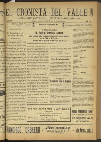 'El Cronista del Valle' - Época 1ª Año XXIV Número 1228 - 1933 septiembre 23