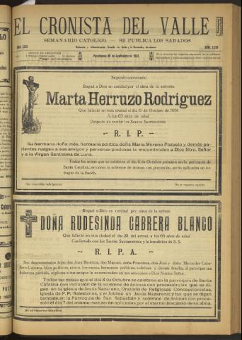 'El Cronista del Valle' - Época 1ª Año XXIV Número 1229 - 1933 septiembre 30