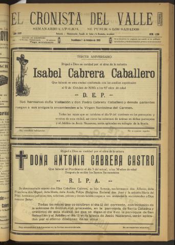 'El Cronista del Valle' - Época 1ª Año XXIV Número 1230 - 1933 octubre 07