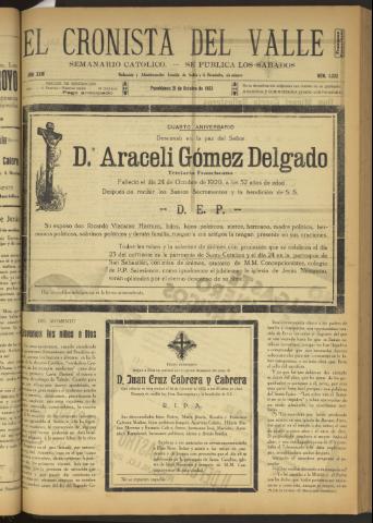 'El Cronista del Valle' - Época 1ª Año XXIV Número 1232 - 1933 octubre 21