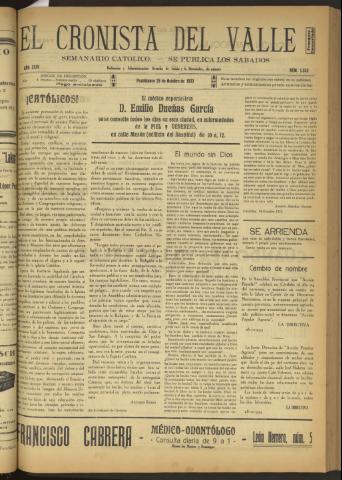 'El Cronista del Valle' - Época 1ª Año XXIV Número 1233 - 1933 octubre 28