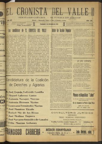 'El Cronista del Valle' - Época 1ª Año XXIV Número 1235 - 1933 noviembre 11