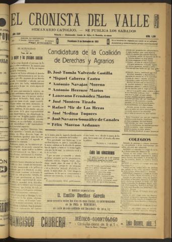 'El Cronista del Valle' - Época 1ª Año XXIV Número 1236 - 1933 noviembre 18