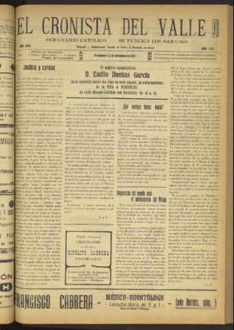 'El Cronista del Valle' - Época 1ª Año XXIV Número 1241 - 1933 diciembre 23
