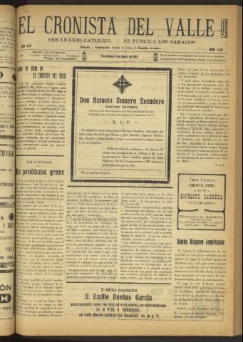 'El Cronista del Valle' - Época 1ª Año XXV Número 1243 - 1934 enero 06