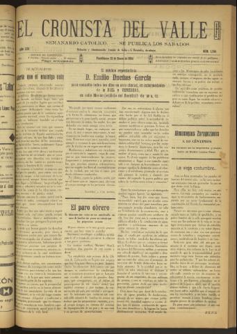 'El Cronista del Valle' - Época 1ª Año XXV Número 1244 - 1934 enero 13