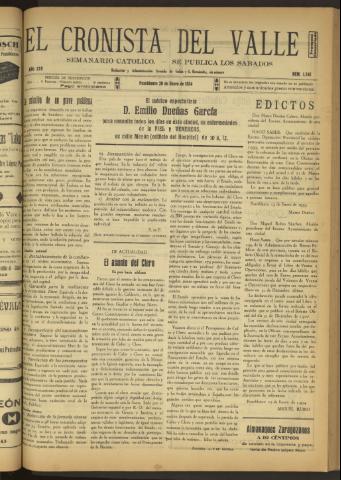 'El Cronista del Valle' - Época 1ª Año XXV Número 1245 - 1934 enero 20