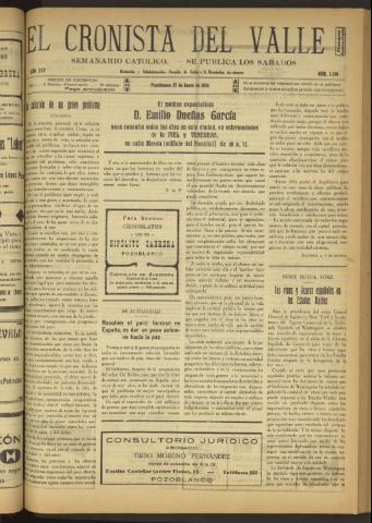 'El Cronista del Valle' - Época 1ª Año XXV Número 1246 - 1934 enero 27