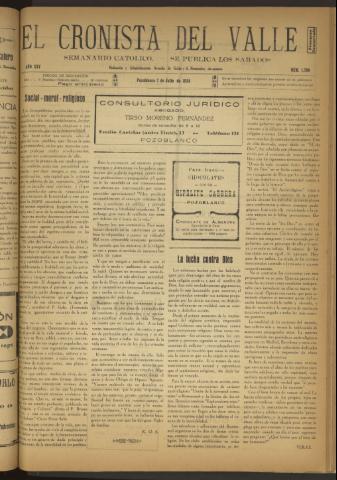 'El Cronista del Valle' - Época 1ª Año XXV Número 1269 - 1934 julio 07