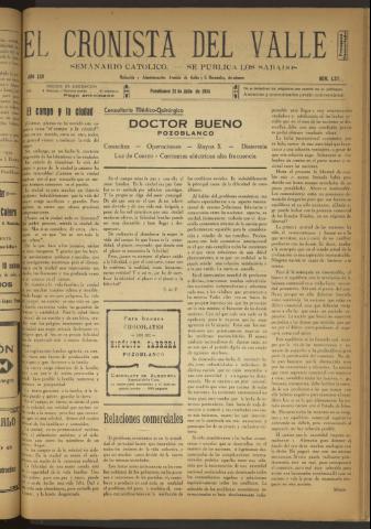 'El Cronista del Valle' - Época 1ª Año XXV Número 1271 - 1934 julio 21