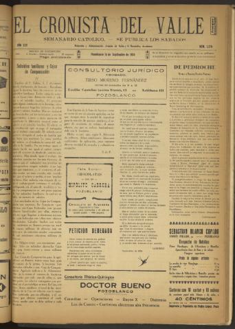 'El Cronista del Valle' - Época 1ª Año XXV Número 1279 - 1934 septiembre 15