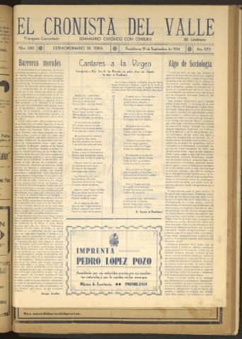 'El Cronista del Valle' - Época 1ª Año XXV Número 1280 - 1934 septiembre 19