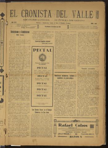 'El Cronista del Valle' - Época 1ª Año XXVI Número 1296 - 1935 enero 12