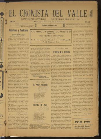 'El Cronista del Valle' - Época 1ª Año XXVI Número 1297 - 1935 enero 19