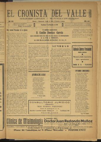'El Cronista del Valle' - Época 1ª Año XXVI Número 1343 - 1935 diciembre 07