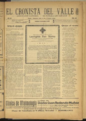'El Cronista del Valle' - Época 1ª Año XXVI Número 1344 - 1935 diciembre 14
