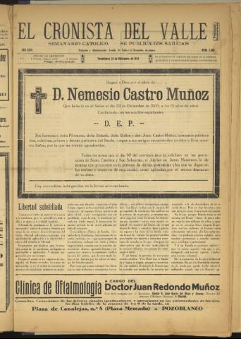 'El Cronista del Valle' - Época 1ª Año XXVI Número 1346 - 1935 diciembre 28