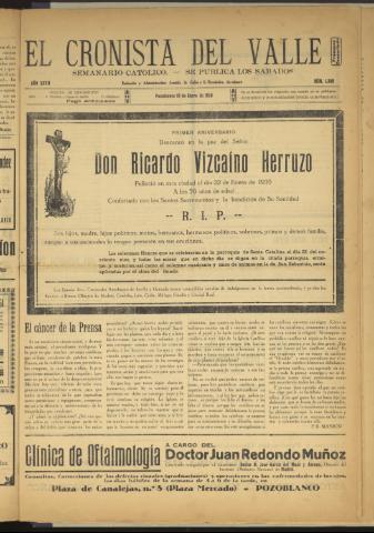 'El Cronista del Valle' - Época 1ª Año XXVII Número 1349 - 1936 enero 18