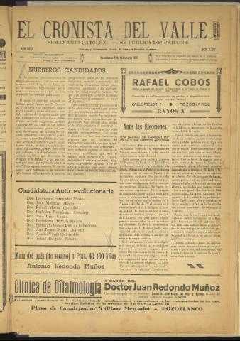 'El Cronista del Valle' - Época 1ª Año XXVII Número 1351 - 1936 febrero 01